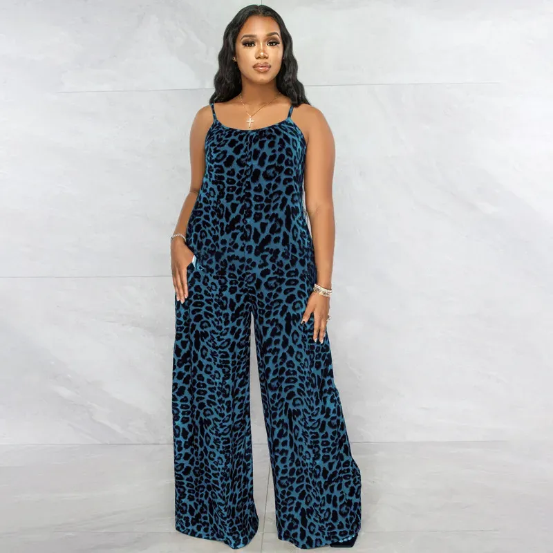 Asha Spaghetti Strap Leopard Print Wide Leg Jumpsuit