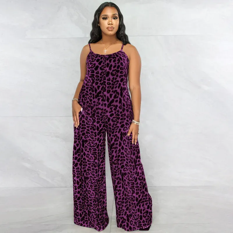 Asha Spaghetti Strap Leopard Print Wide Leg Jumpsuit