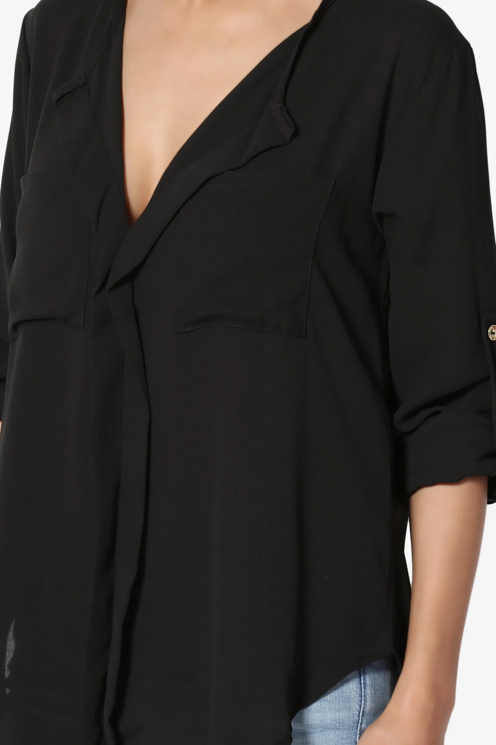 Astoria Tab Sleeve Split V-Neck Blouse