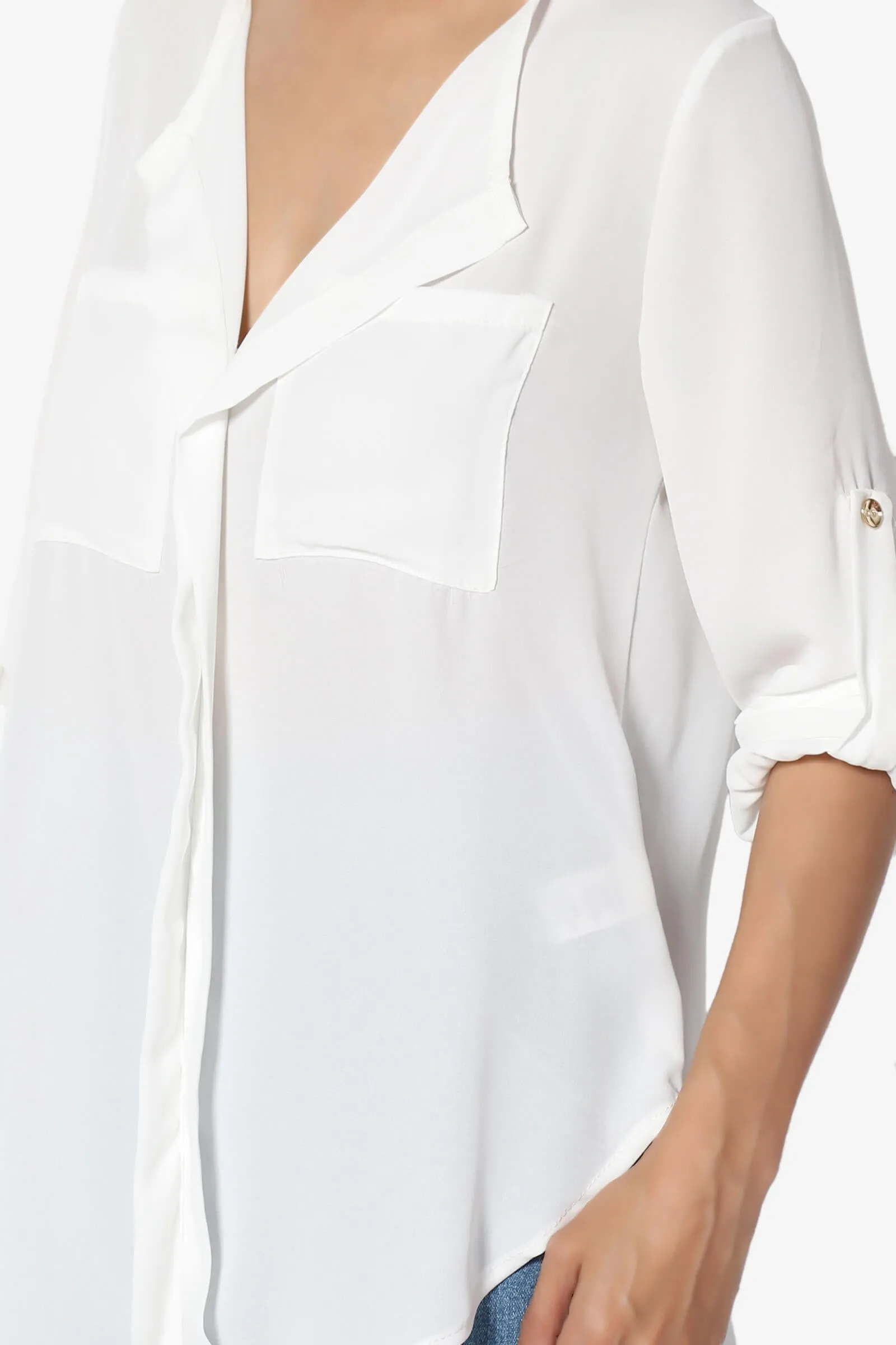Astoria Tab Sleeve Split V-Neck Blouse