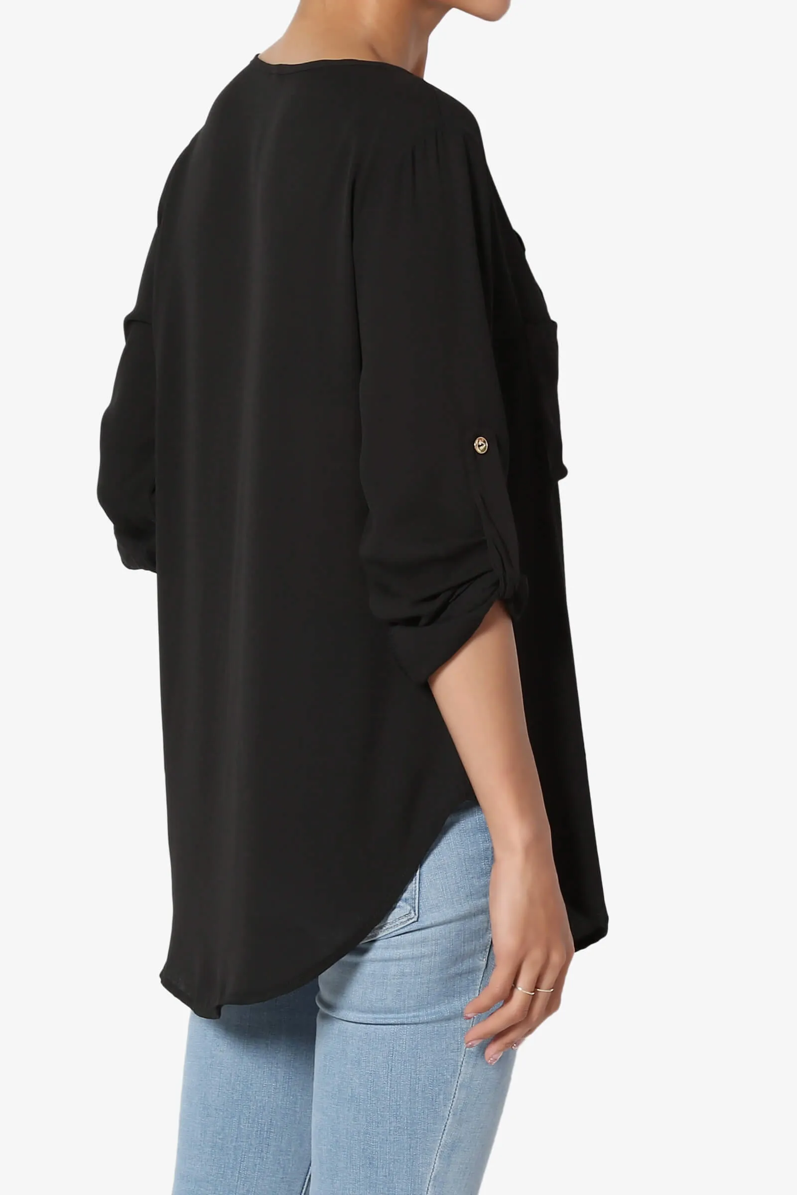 Astoria Tab Sleeve Split V-Neck Blouse