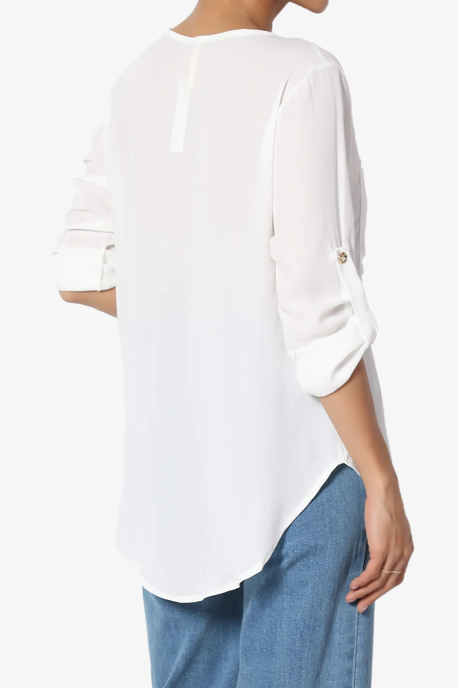 Astoria Tab Sleeve Split V-Neck Blouse