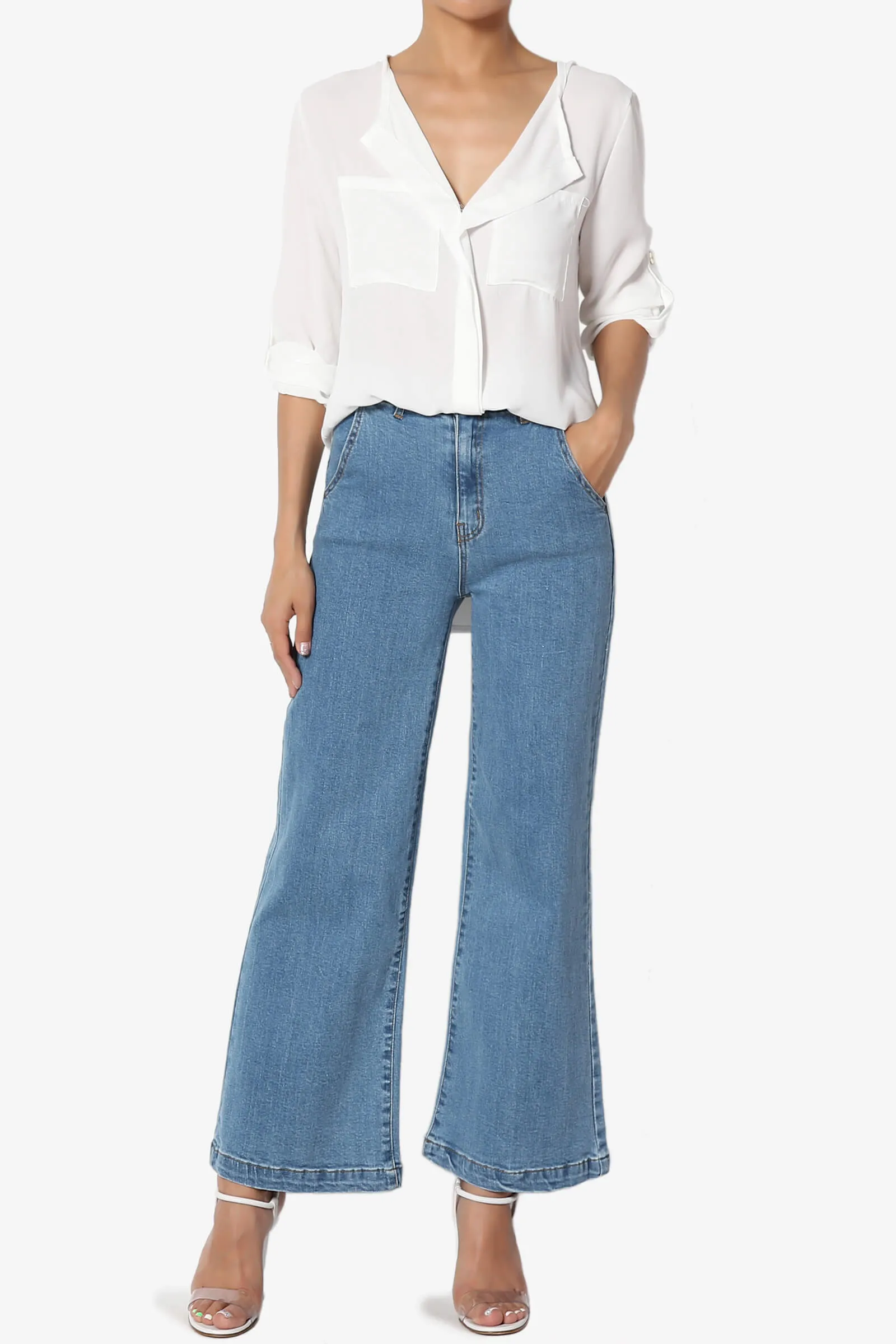 Astoria Tab Sleeve Split V-Neck Blouse
