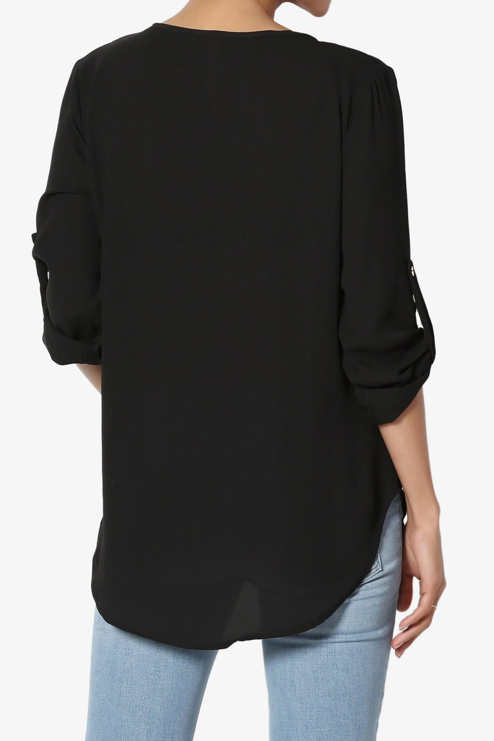 Astoria Tab Sleeve Split V-Neck Blouse
