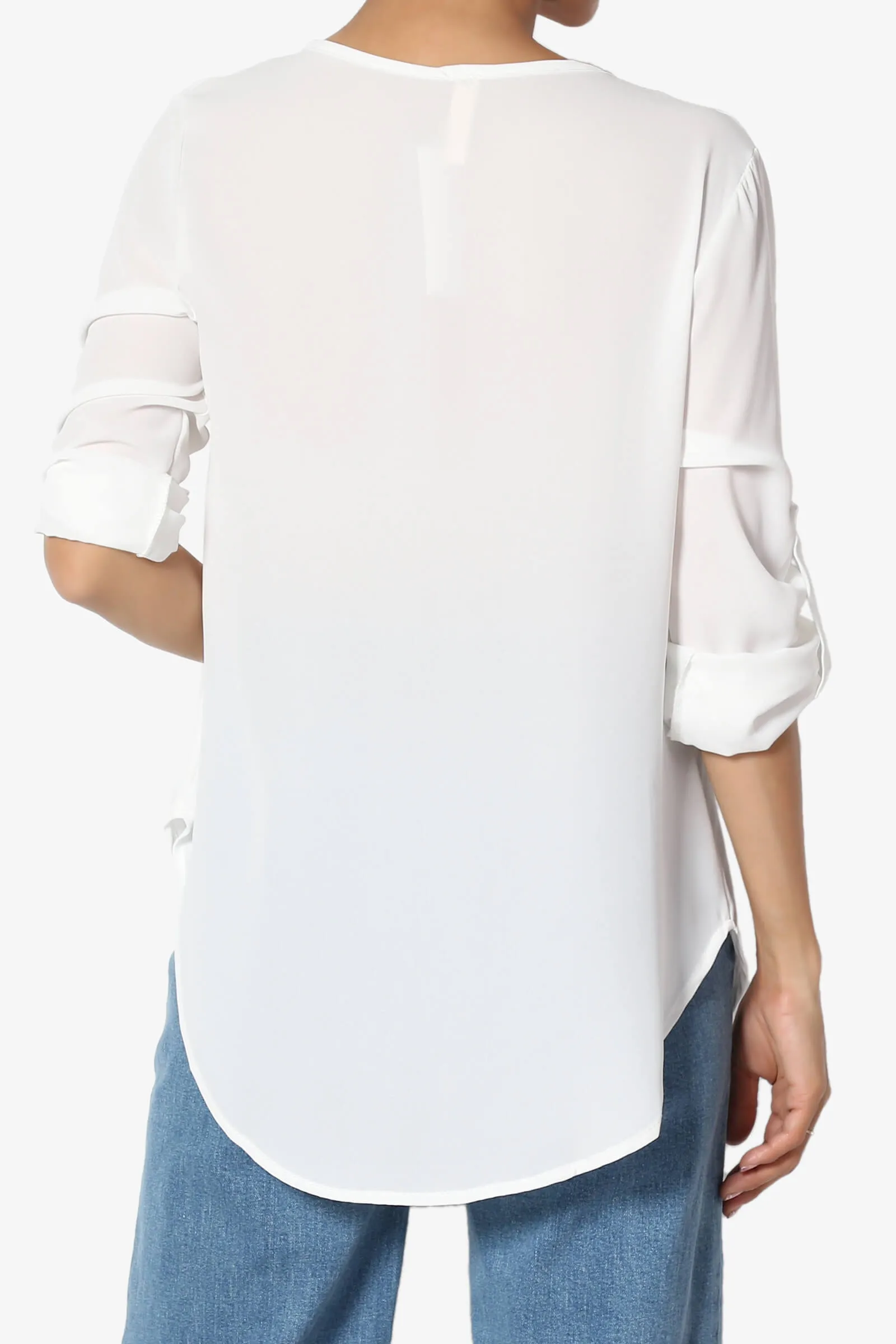 Astoria Tab Sleeve Split V-Neck Blouse