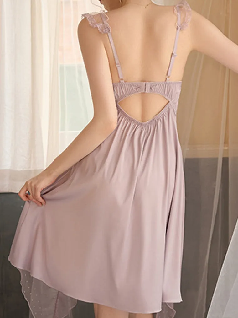 Asymmetrical Polka Dots Lace Panel Slip
