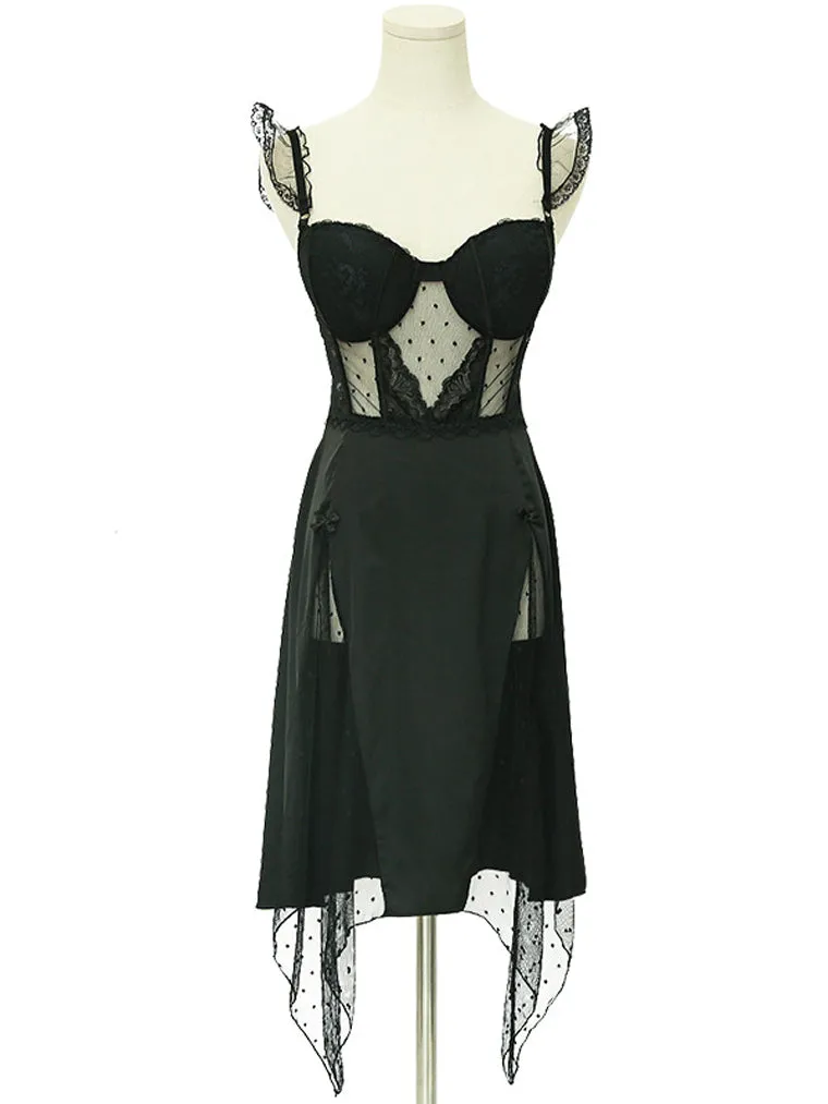 Asymmetrical Polka Dots Lace Panel Slip