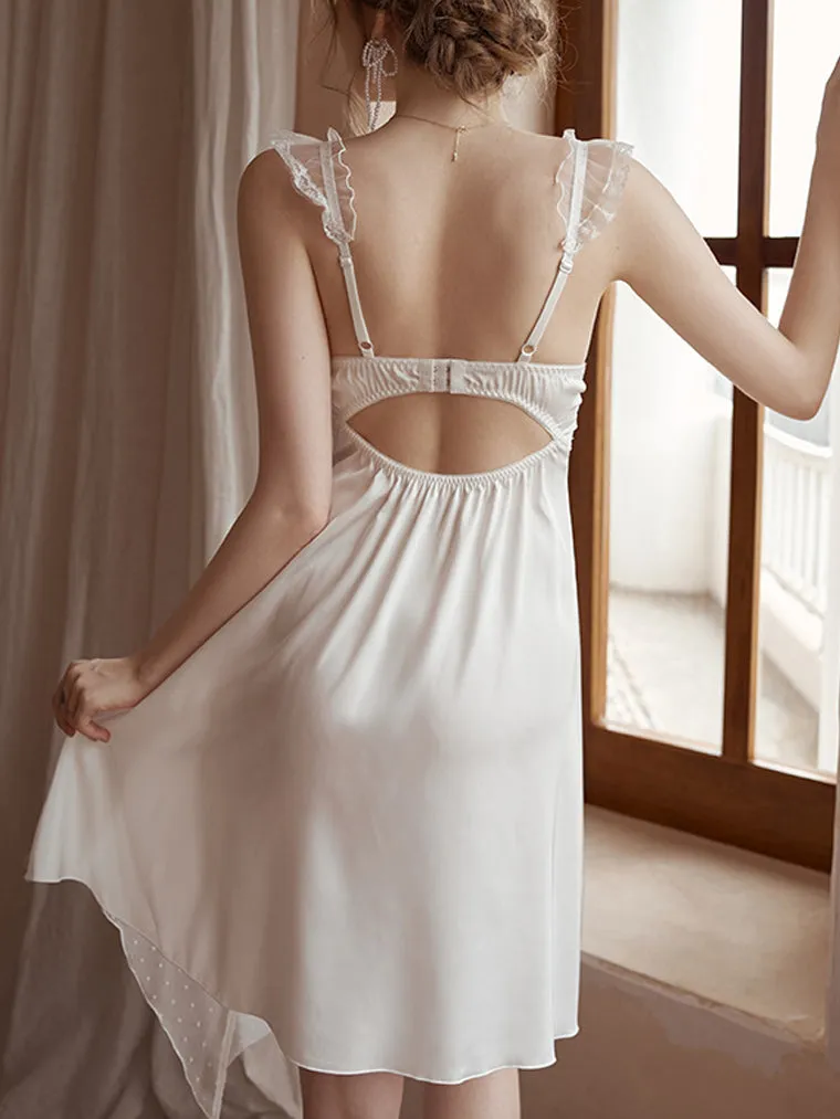 Asymmetrical Polka Dots Lace Panel Slip