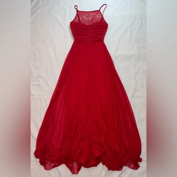 B. Darlin Size 3/4 Red Jeweled High Neck Prom Wedding  Evening Gown