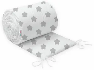 Baby Badded Bumper Big Grey Stars On White 180cm fit Cot 100% Cotton