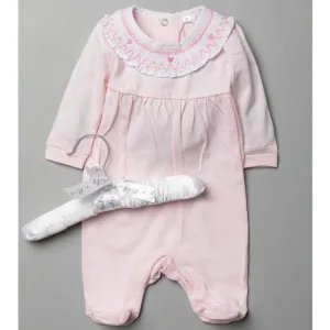 Baby Girls Smocked Cotton All In One On A Satin Padded Hanger (0-12 Months)-T20307