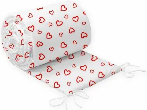 Baby Padded Bumper 100% Cotton To Fit Crib All Round 260cm Red Hearts On White