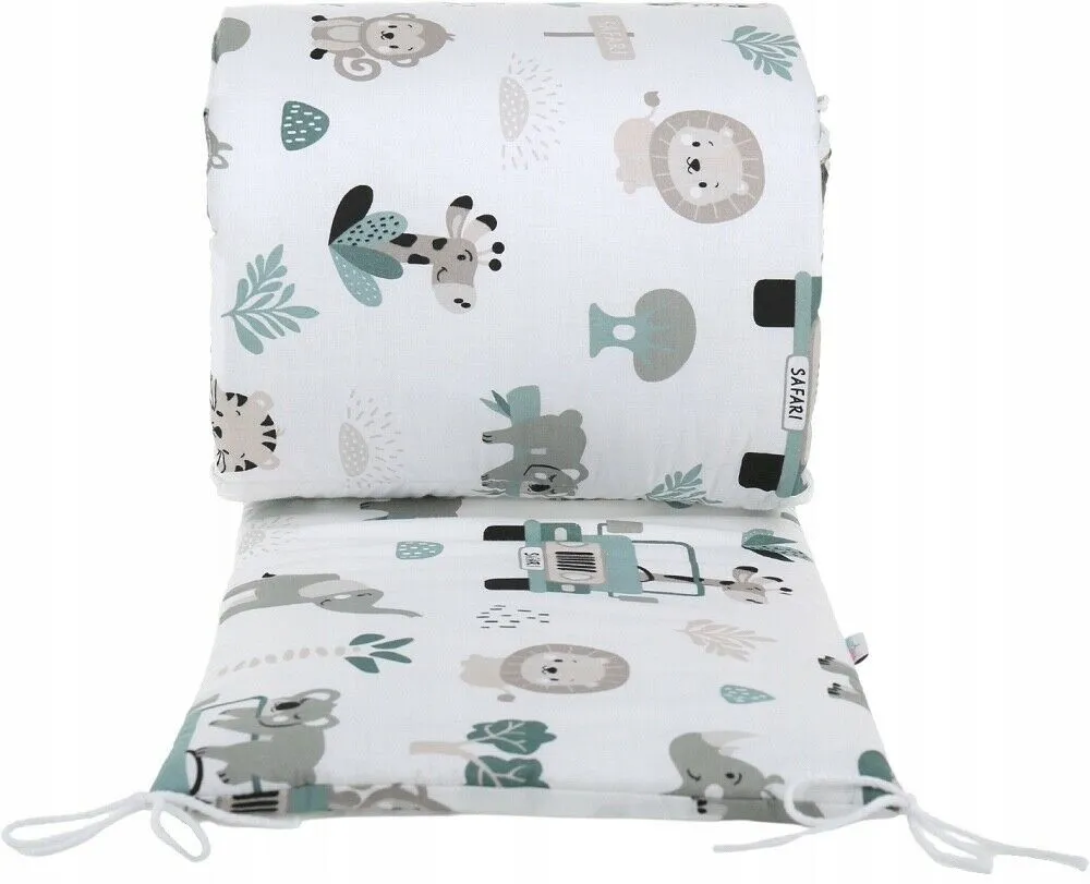 Baby Padded Straight Bumper Cotton Protection fit Cot 180x30cm On Safari