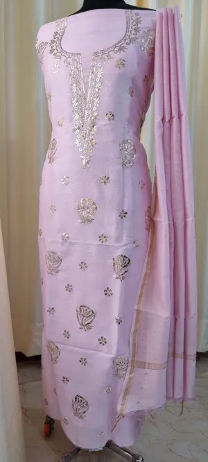Baby Pink Chanderi Chikankari Silk Kurti And Dupatta