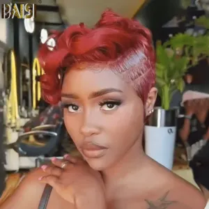 BAISI Pixie Red Side Part Short Lace Wig