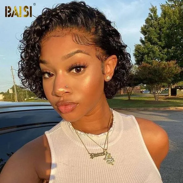 BAISI SLICK BACK SHORT CUT CUTE CURL Pixie Cut Wig