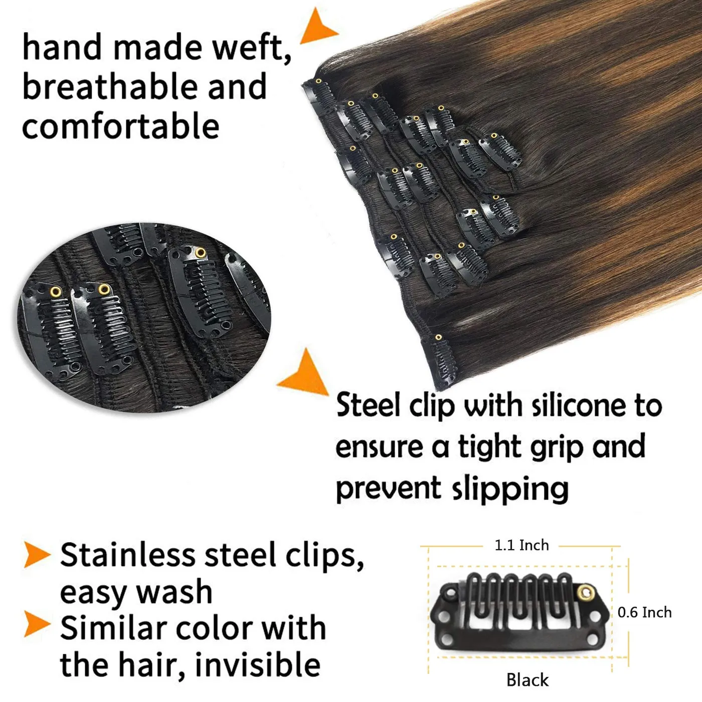 Balayage Dark Brown to Chestnut Brown 7pcs 120g Clip in Human Hair Extensions