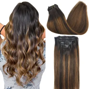 Balayage Dark Brown to Chestnut Brown 7pcs 120g Clip in Human Hair Extensions