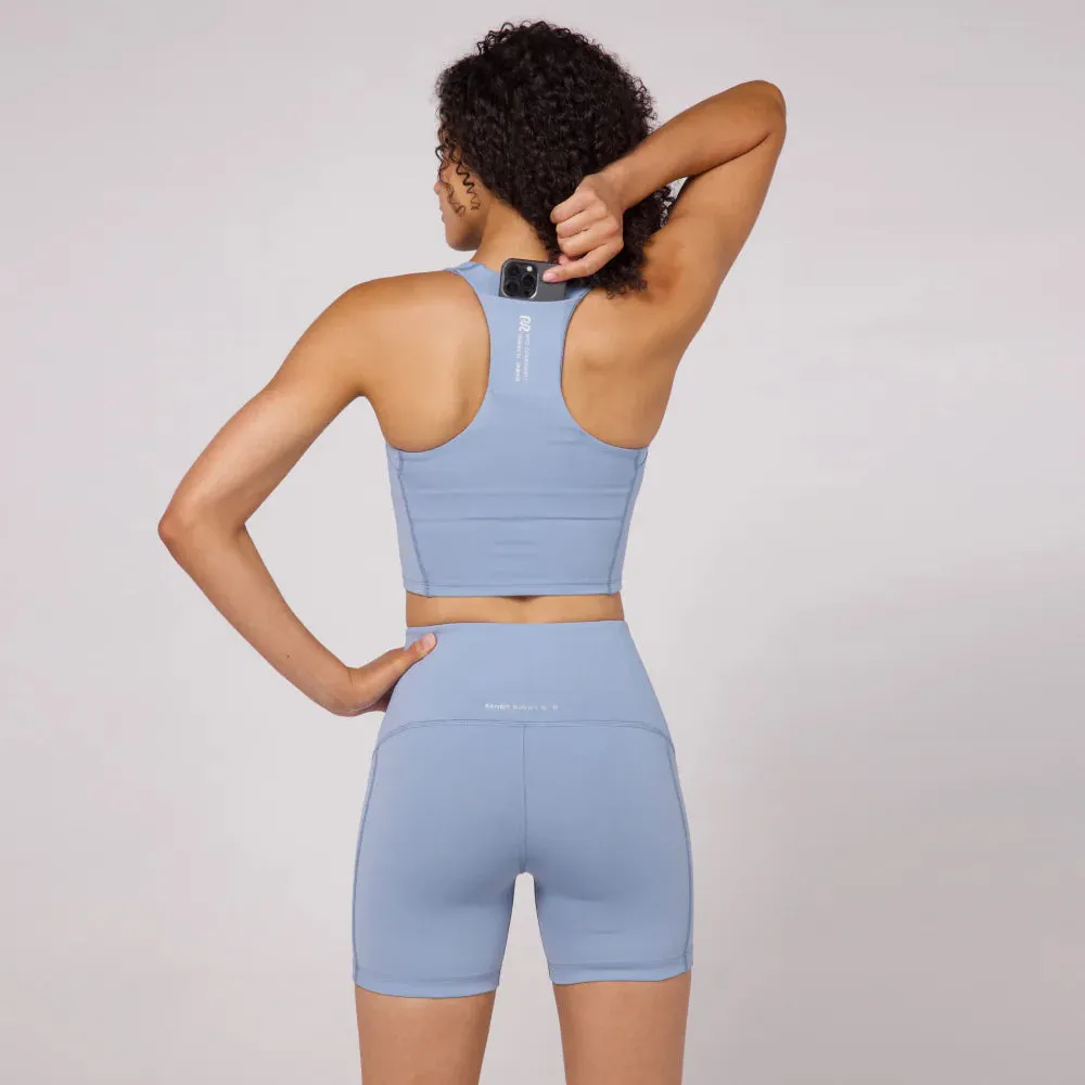 Bandit Running Stamina Scoop Neck Race Crop - Smokey Blue