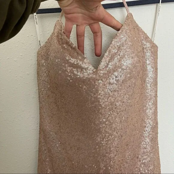 Bari Jay Gold Champagne Sequin Bridesmaid Dress