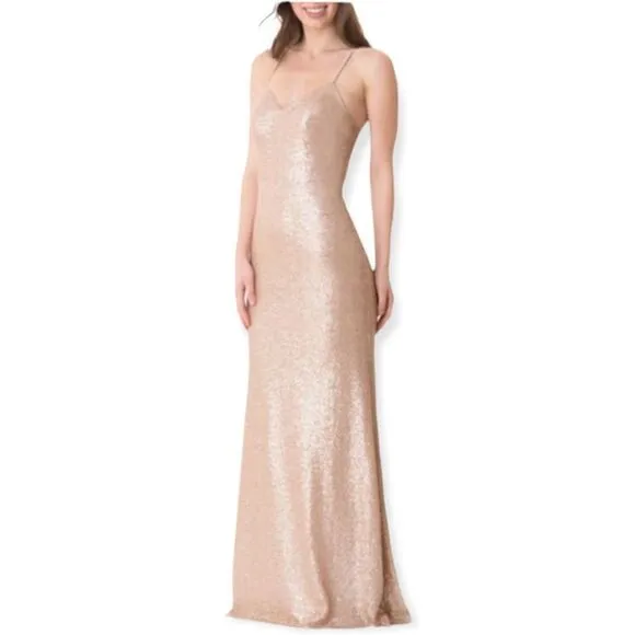 Bari Jay Gold Champagne Sequin Bridesmaid Dress