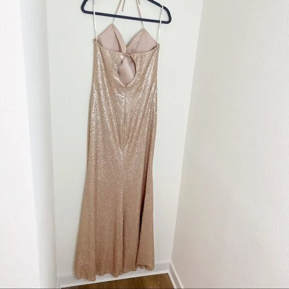 Bari Jay Gold Champagne Sequin Bridesmaid Dress