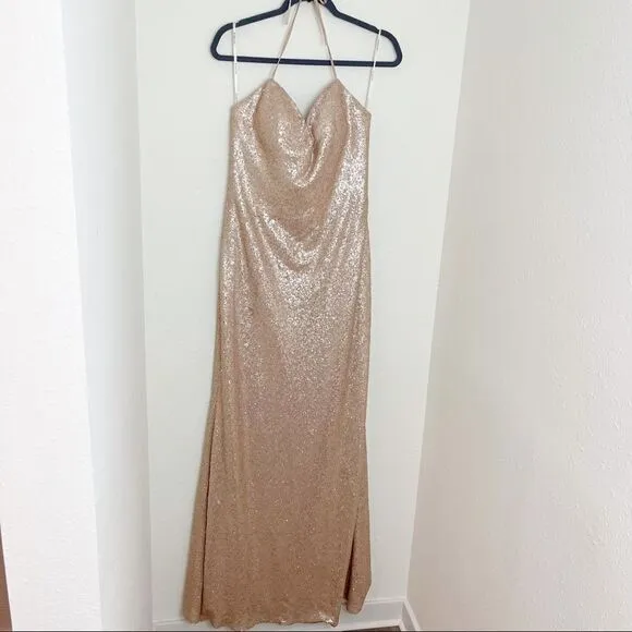 Bari Jay Gold Champagne Sequin Bridesmaid Dress