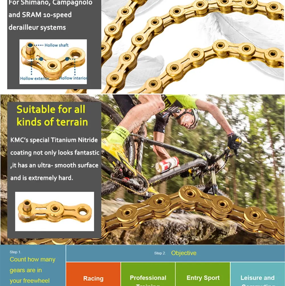 Bike Chain KMC X10SL X2.0 10 SPEED CHAIN – Gold, racing grade