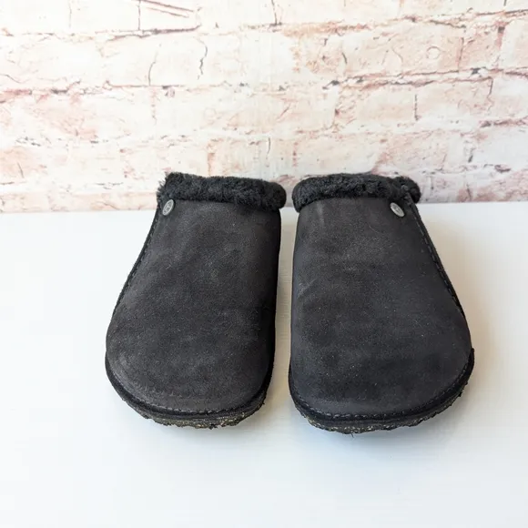 Birkenstock Zermatt Genuine Shearling Lined Slipper Black Suede Slip-On Shoes