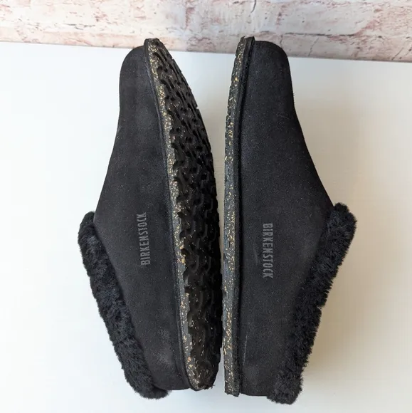Birkenstock Zermatt Genuine Shearling Lined Slipper Black Suede Slip-On Shoes
