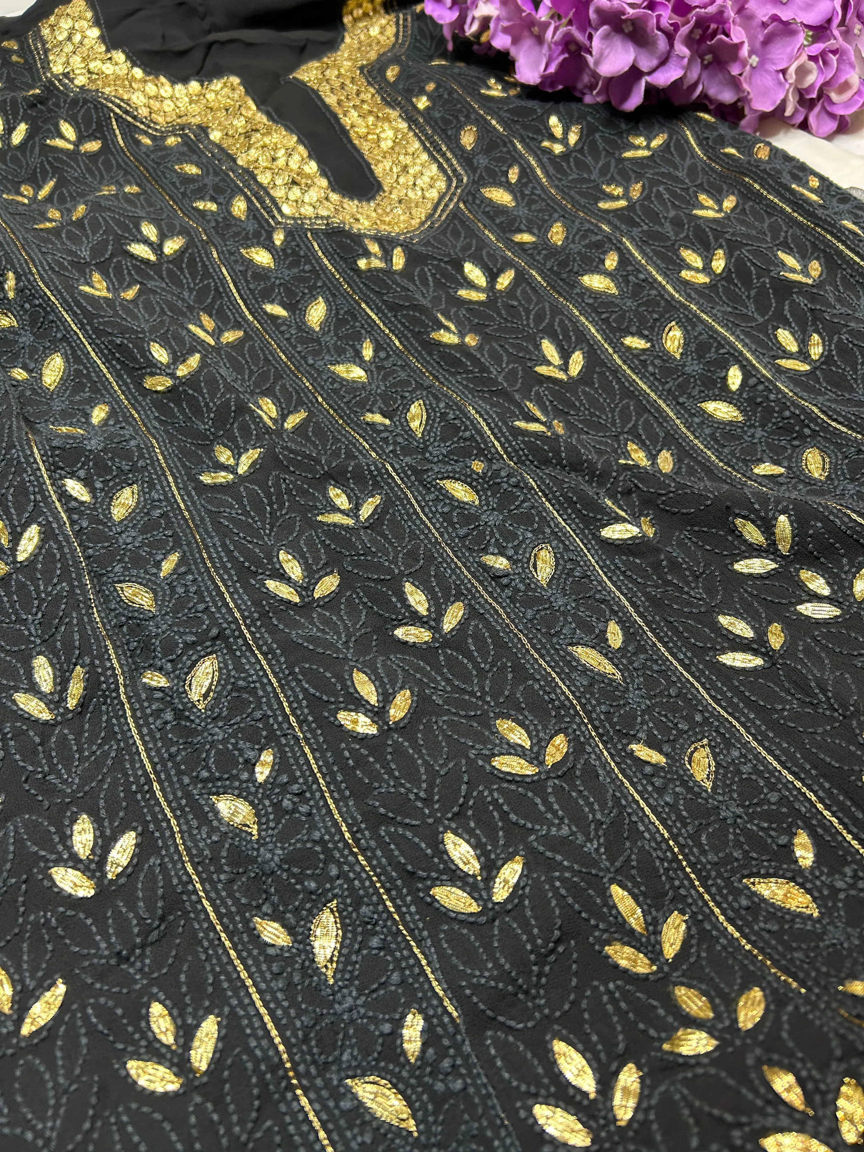 Black Beauty Georgette Chikankari Gota embroidery Unstitched salwar suit set