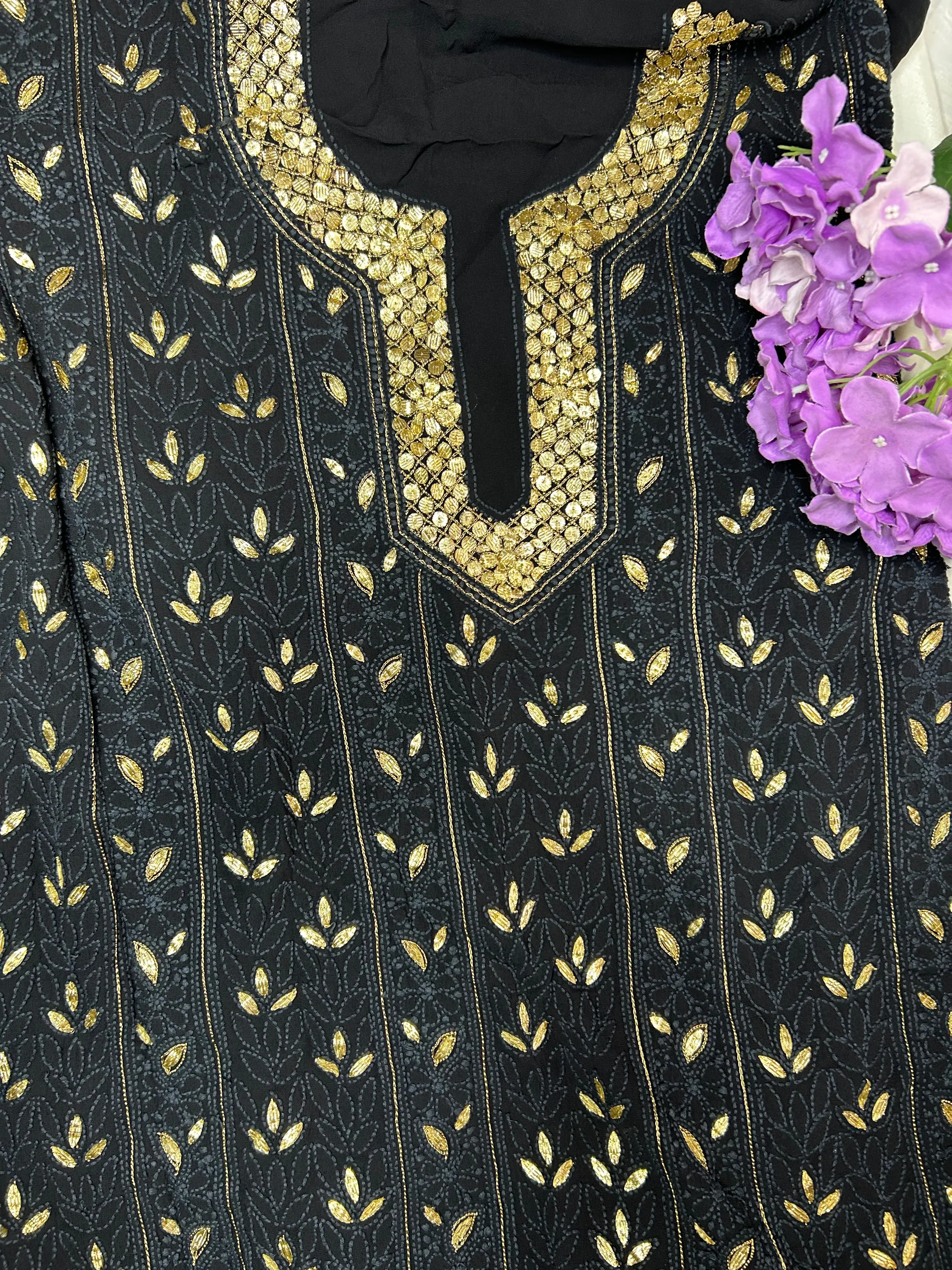 Black Beauty Georgette Chikankari Gota embroidery Unstitched salwar suit set