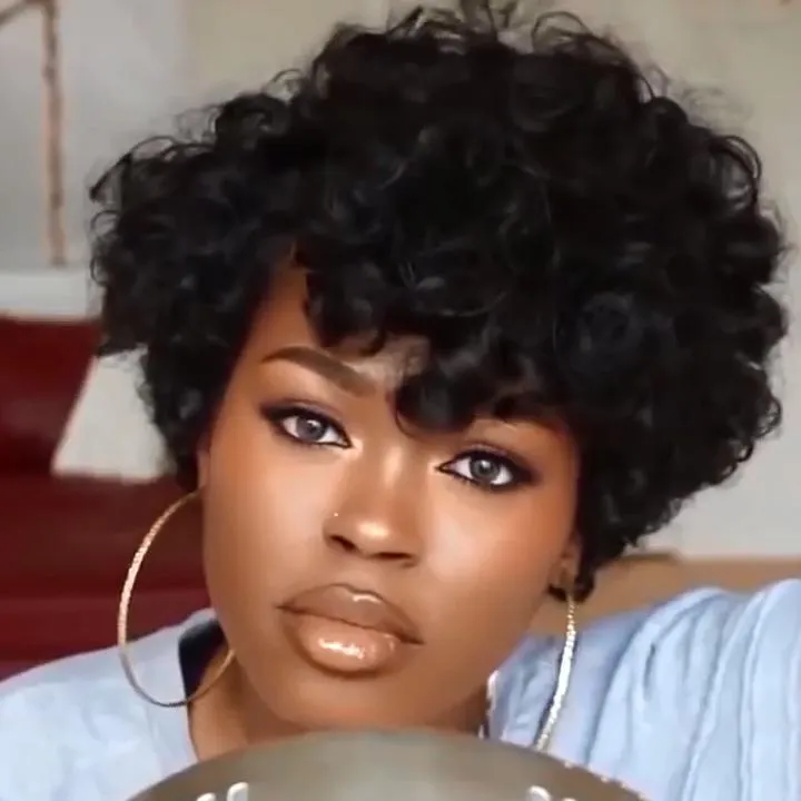 Black curly Heat-resisting wig