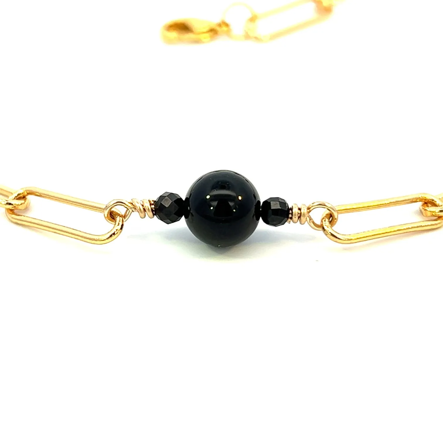 Black Onyx and Black Spinel Paperclip Chain Necklace Gold
