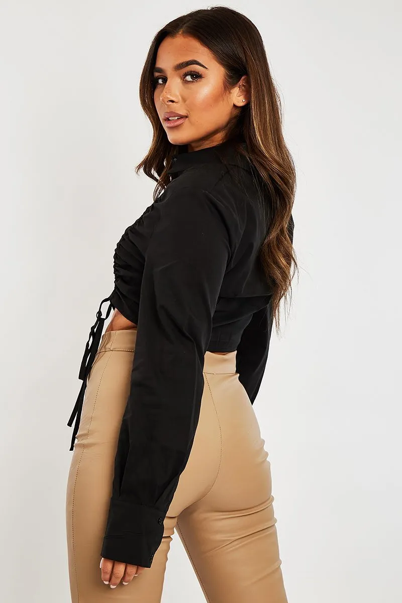 Black Ruched Middle Cropped Shirt - Brogann
