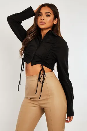 Black Ruched Middle Cropped Shirt - Brogann