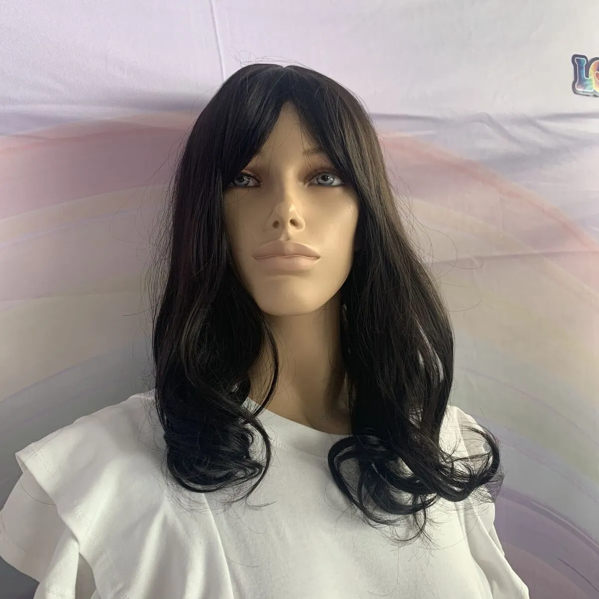 Black Shoulder Length Curly Wig