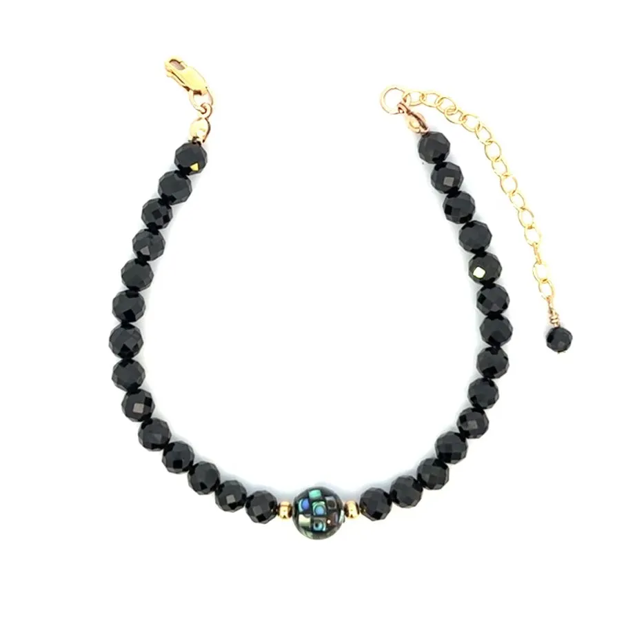 Black Spinel with Abalone Bracelet 14k GF Gold