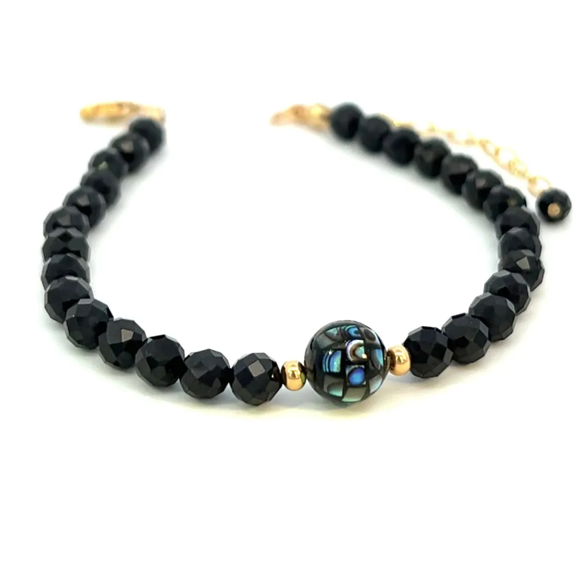 Black Spinel with Abalone Bracelet 14k GF Gold
