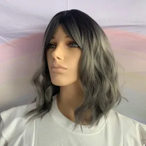Black to Grey Shoulder Length Loose Wavy Wig