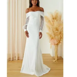 Blissfully Loved White Satin Organza Off-the-Shoulder Maxi Dress Medium NWOT