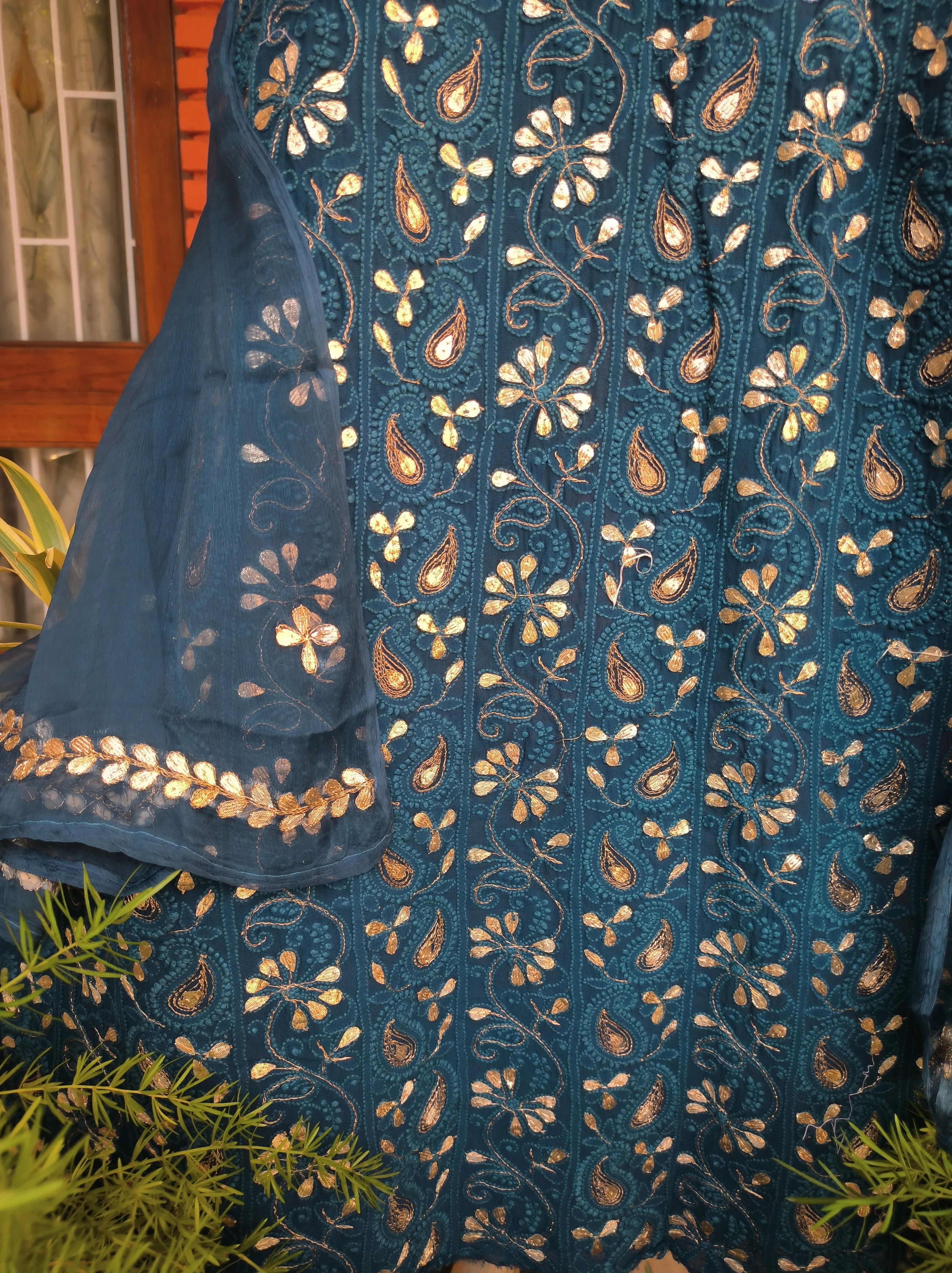Blue Lucknowi Chikankari Gota Patti Salwar Suit(Dress Material)