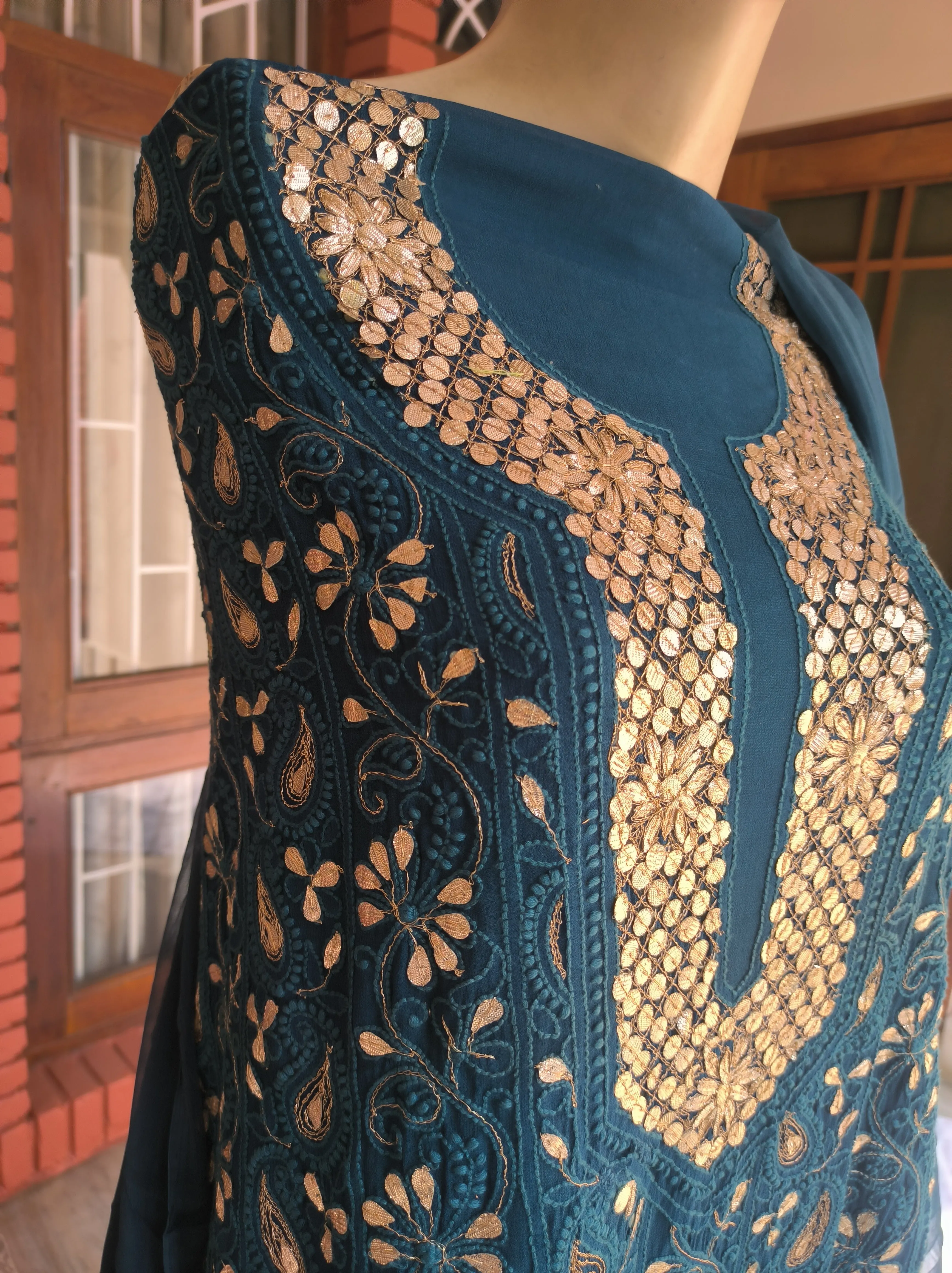 Blue Lucknowi Chikankari Gota Patti Salwar Suit(Dress Material)