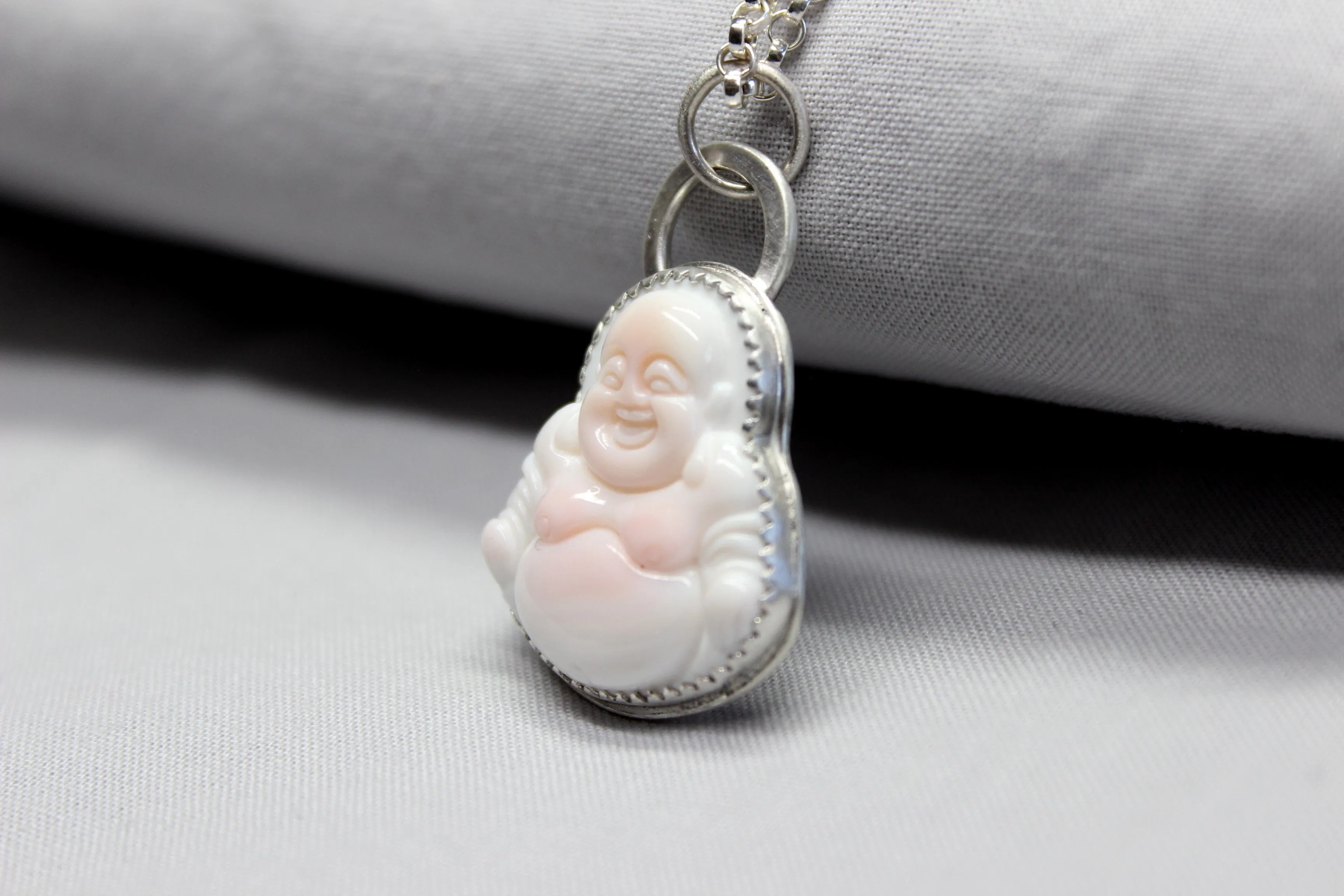 blush pink conch shell buddha necklace