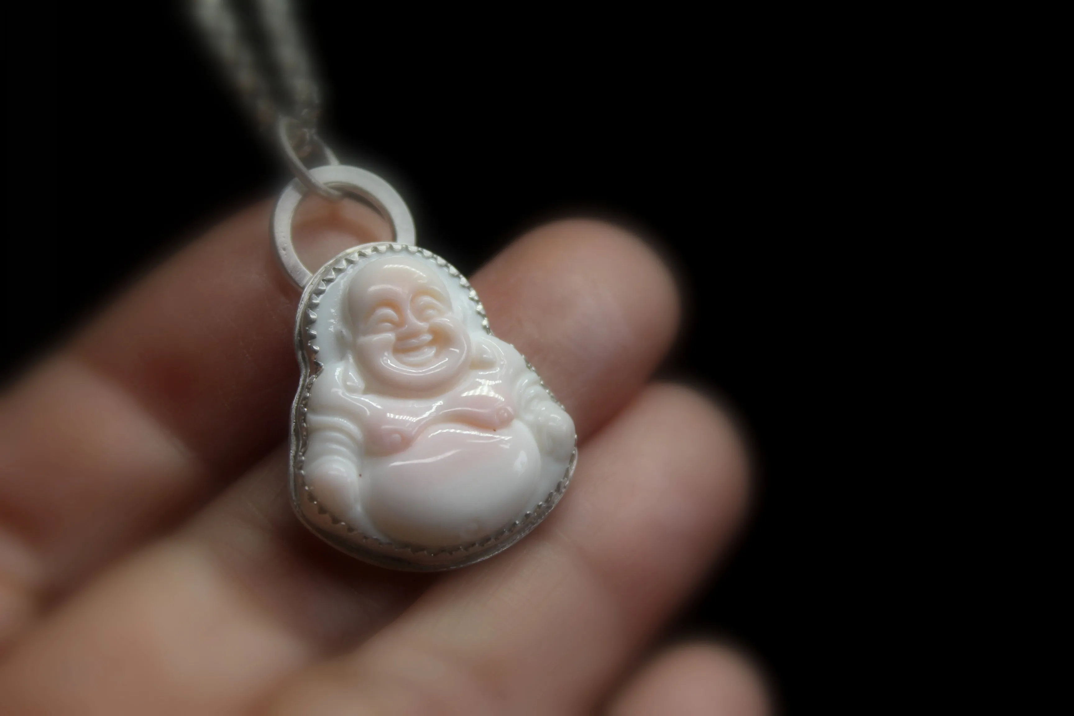 blush pink conch shell buddha necklace