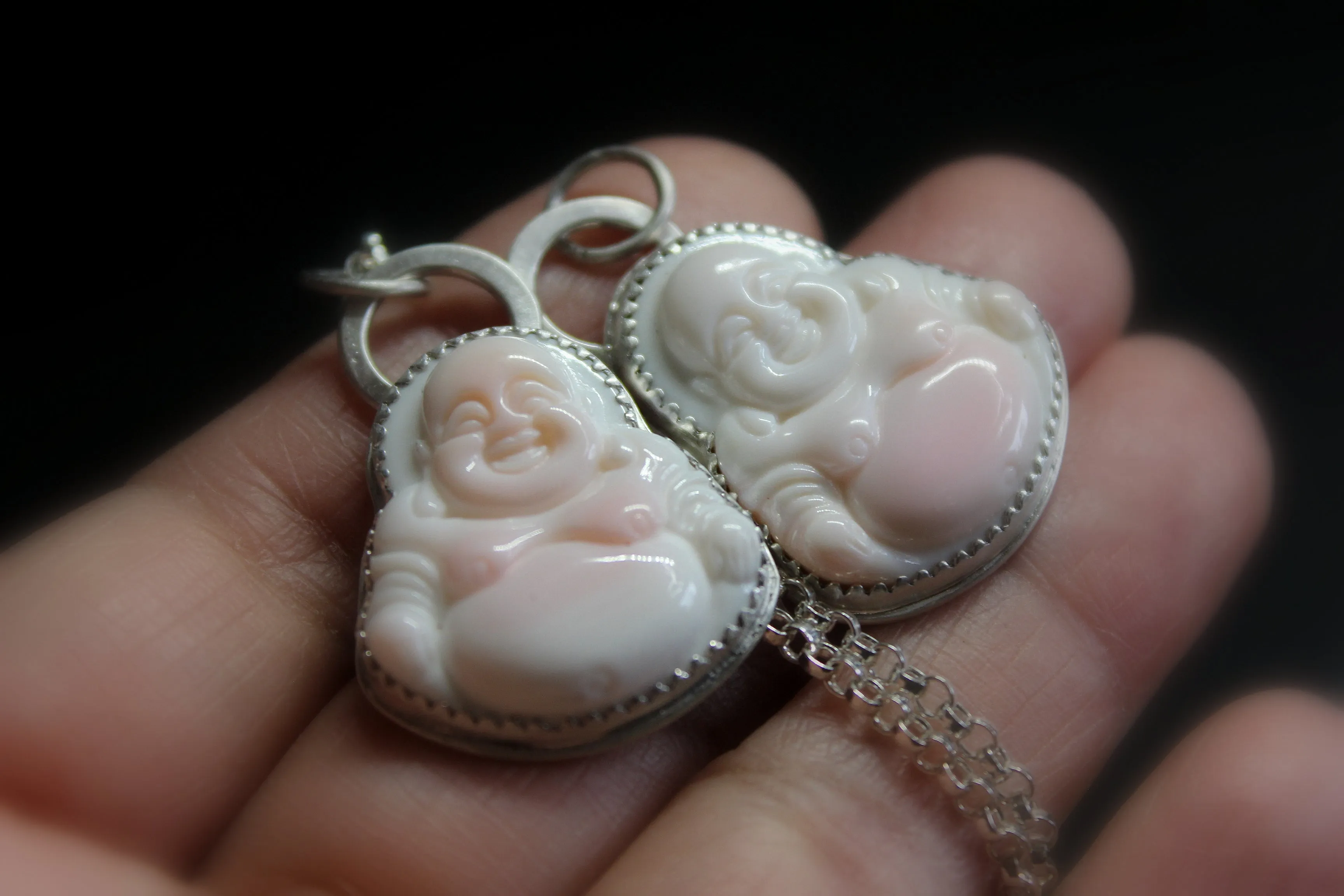 blush pink conch shell buddha necklace