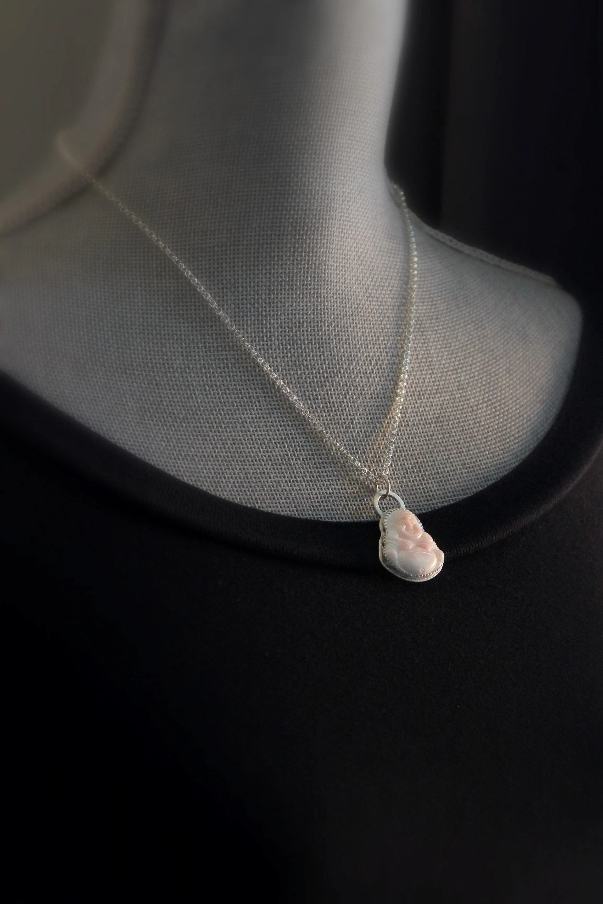 blush pink conch shell buddha necklace