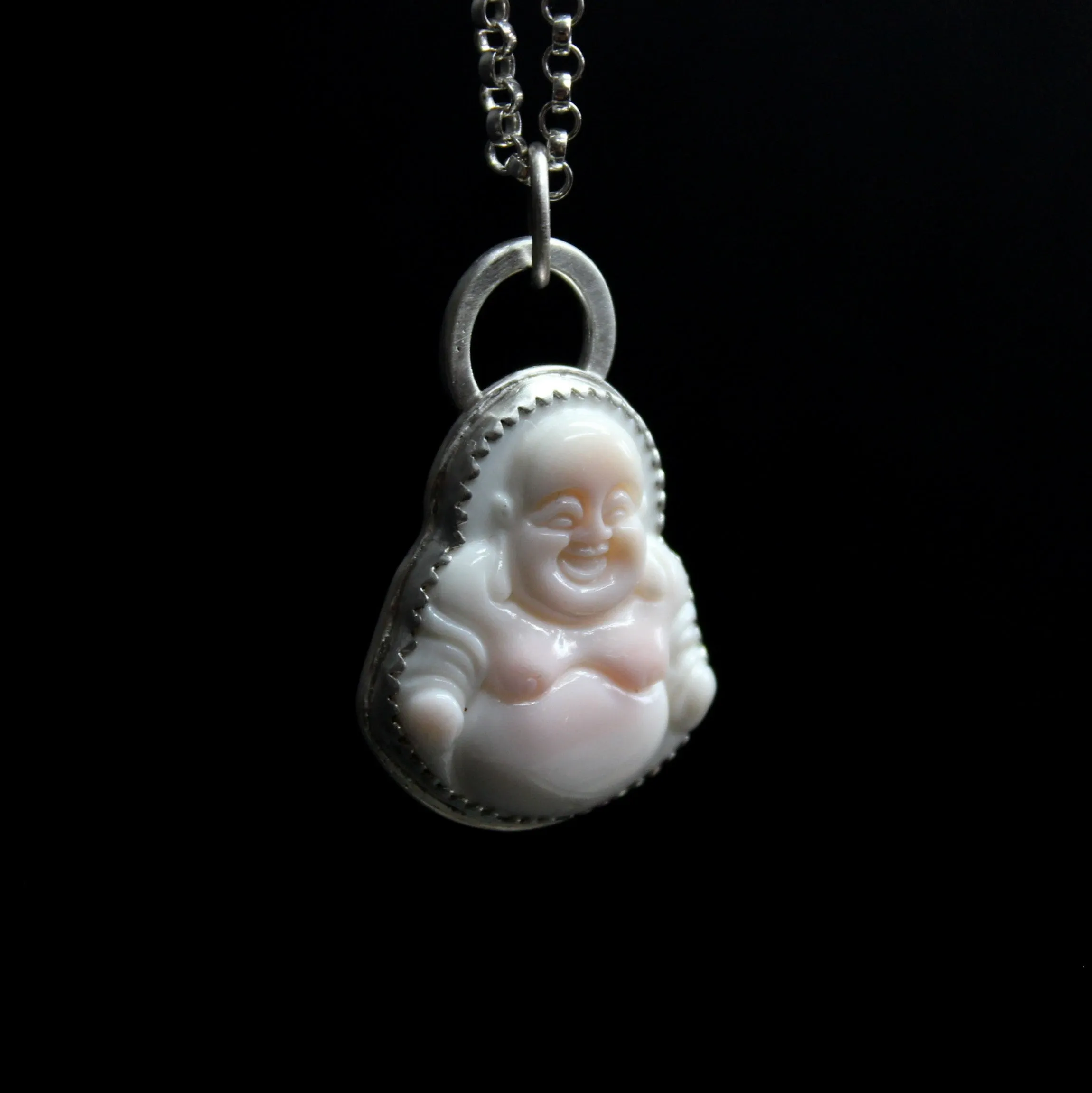 blush pink conch shell buddha necklace