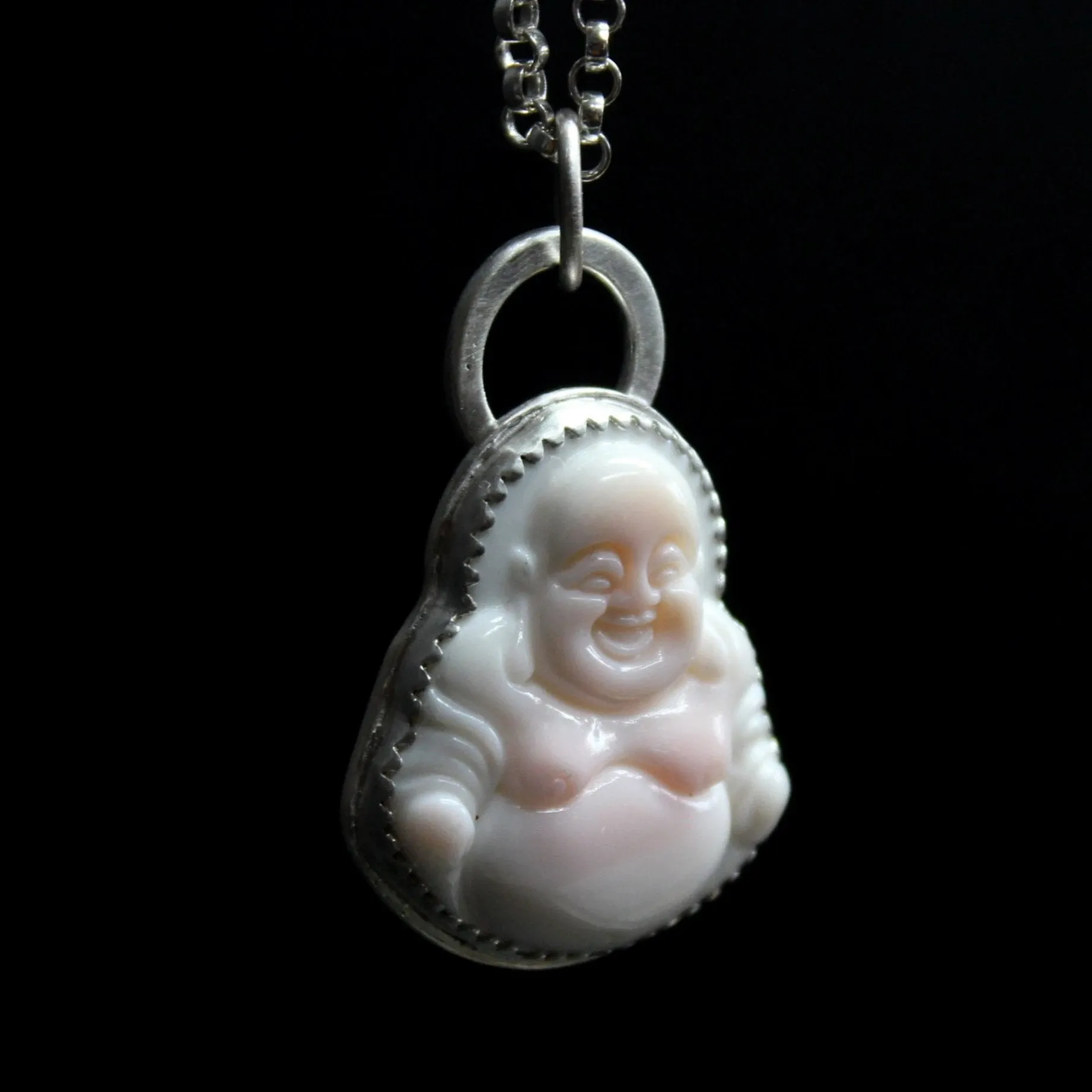 blush pink conch shell buddha necklace
