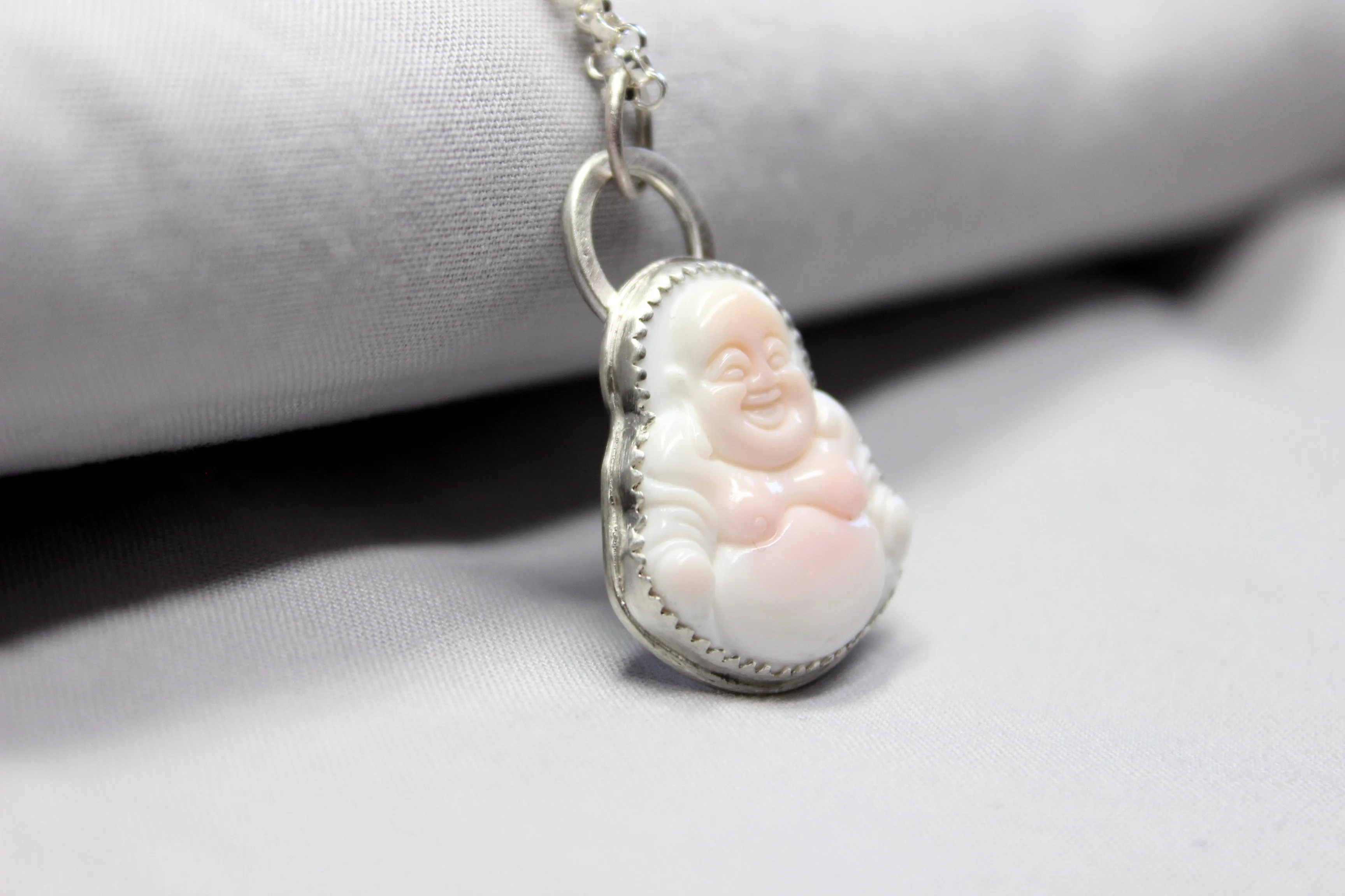 blush pink conch shell buddha necklace